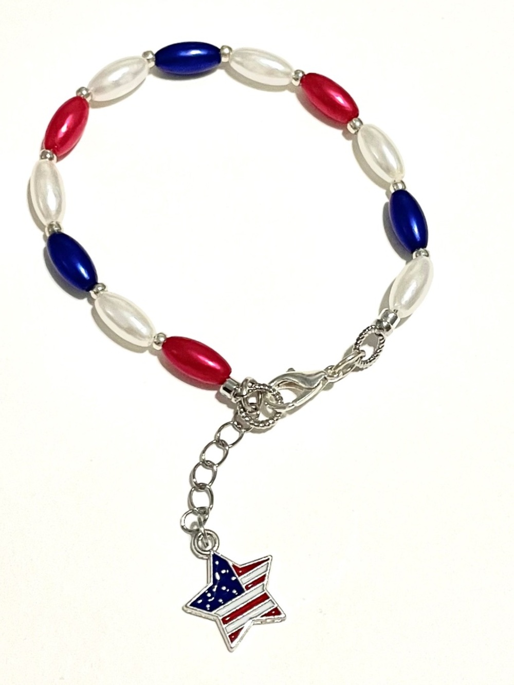Patriotic Pearlized Rice Bead Bracelet